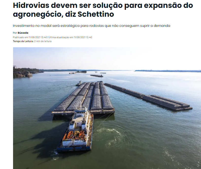 Hidrovias devem ser solução para expansão do agronegócio, diz Schettino